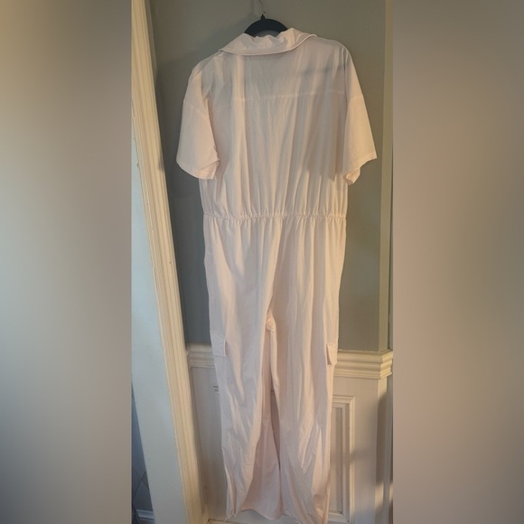 Utility Cargo Jumpsuit by Blue Blush – Soft Pink, Pockets, Button Front Large - Picture 10 of 11